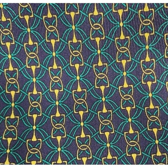 BALENCIAGA 100% Silk Necktie Lux Tie Horse Bit Classic Green Gold Classy Vintage - Picture 2 of 8